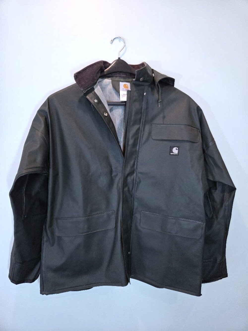 NWOT Carhartt Rain Jacket Medium Gray Surrey PVC Hooded Waterproof Size 2XL